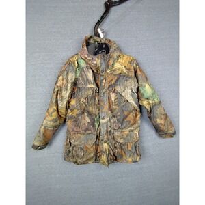 Cabelas‎ Boys Jacket L Brown Leaf Camo Hooded Hunting Outdoor Advantage Timbe
